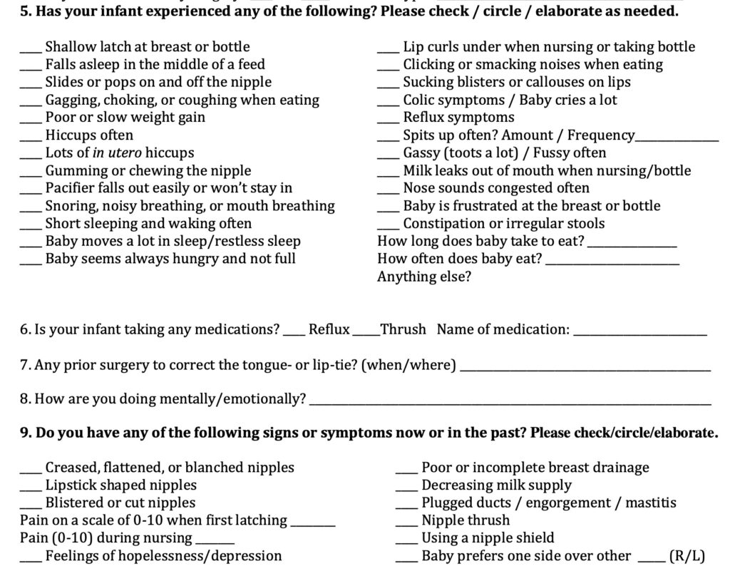 Dr Baxter Infant Tongue Tie Checklist